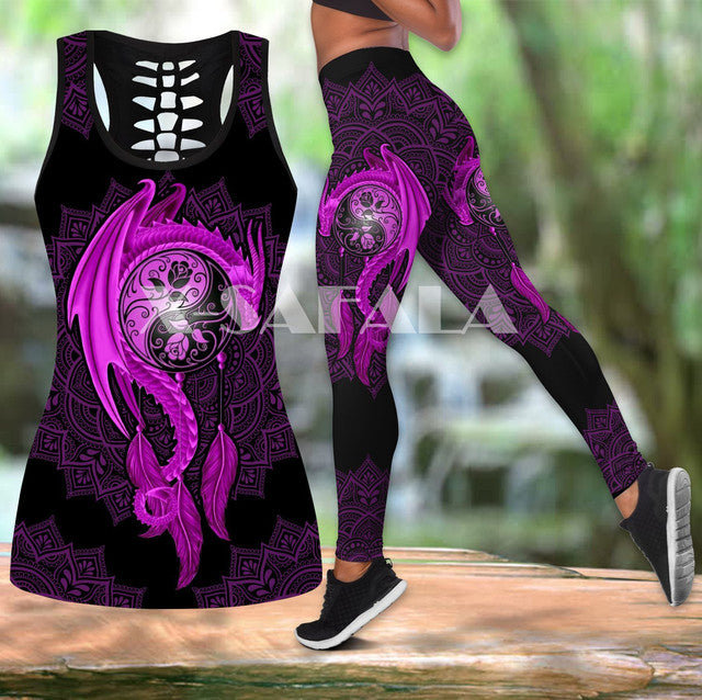 Galaxy Wolf Lion Eagle Combo Outfit Two Piece Yoga Sets Women 3D Printed  Hollow Out Tank Top Leggings Summer Vest Casual Pant 02 - AliExpress