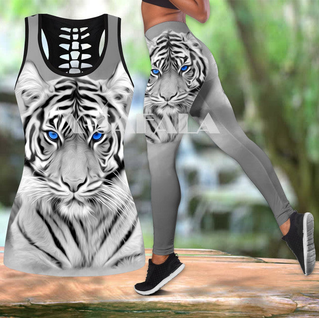 Baby Cat Animal Art Two Piece Yoga Set Women 3D Print Vest Hollow Out Tank  Top High Waist Legging Summer Casual Sport1