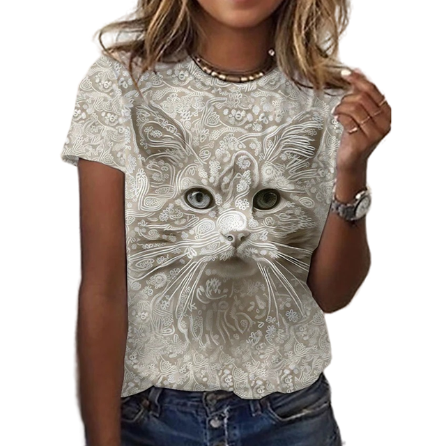 New Printing Cute Cat/Cat Printing Female T-shirt Fashion Fitness